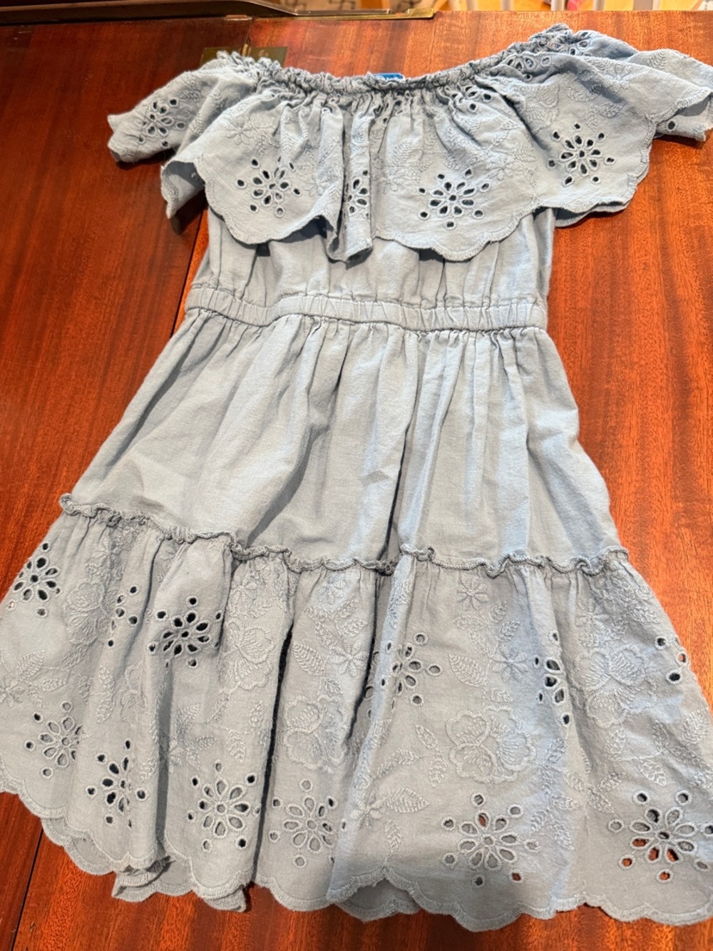 Mayoral Light Blue Eyelet Off-Shoulder Dress